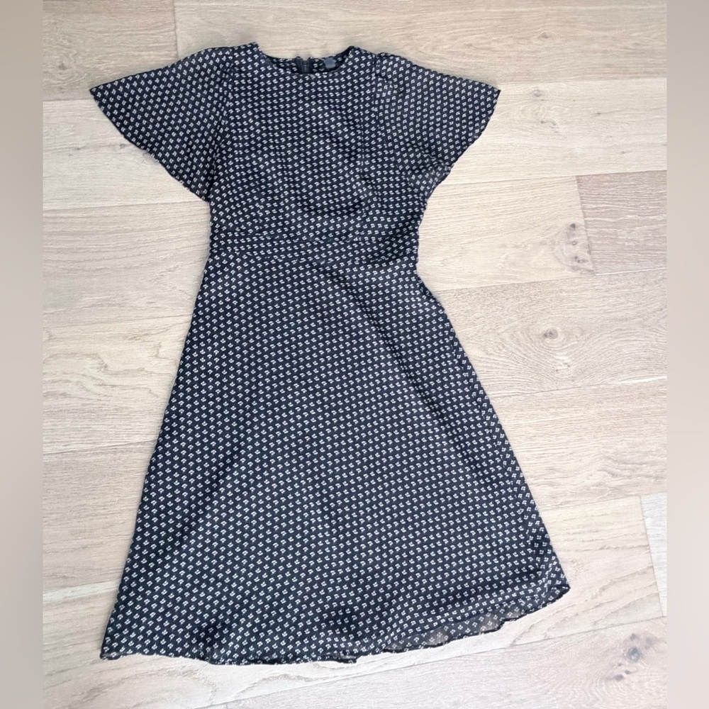 Women's Black with Geometric Printed Petite A-Line Dress